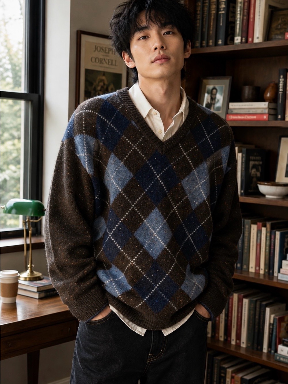 Jos. A. Bank 1905 Wool Argyle V-Neck Sweater XXL